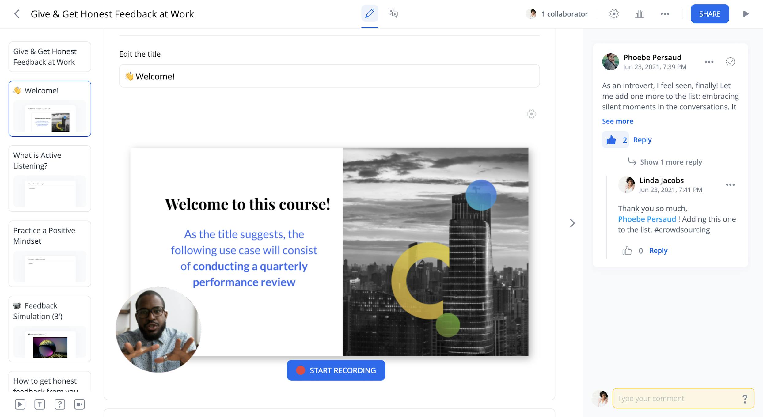 Screenshot of 360Learning's course authoring tool 