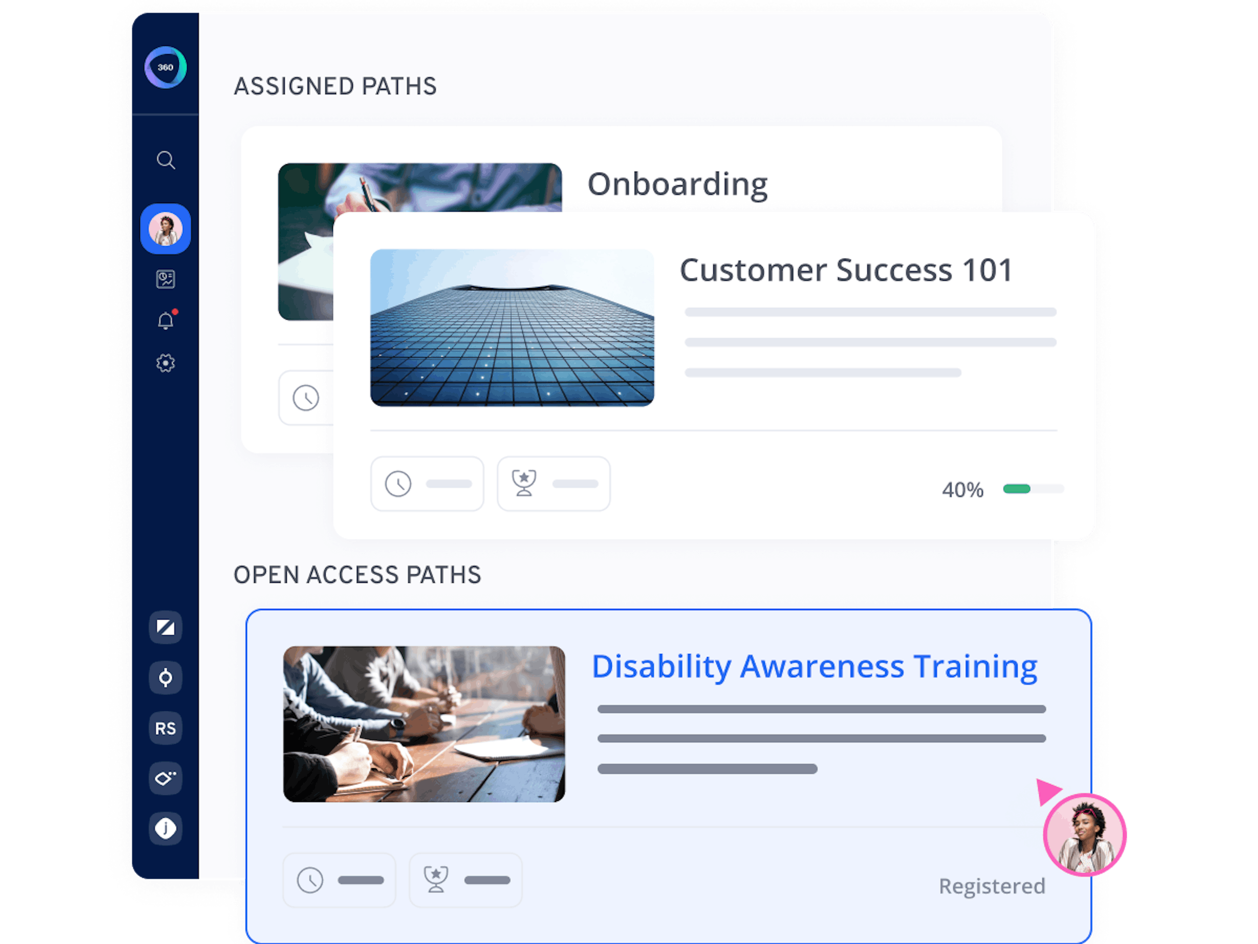 Screenshot of hybrid training paths in 360Learning's collaborative learning platform