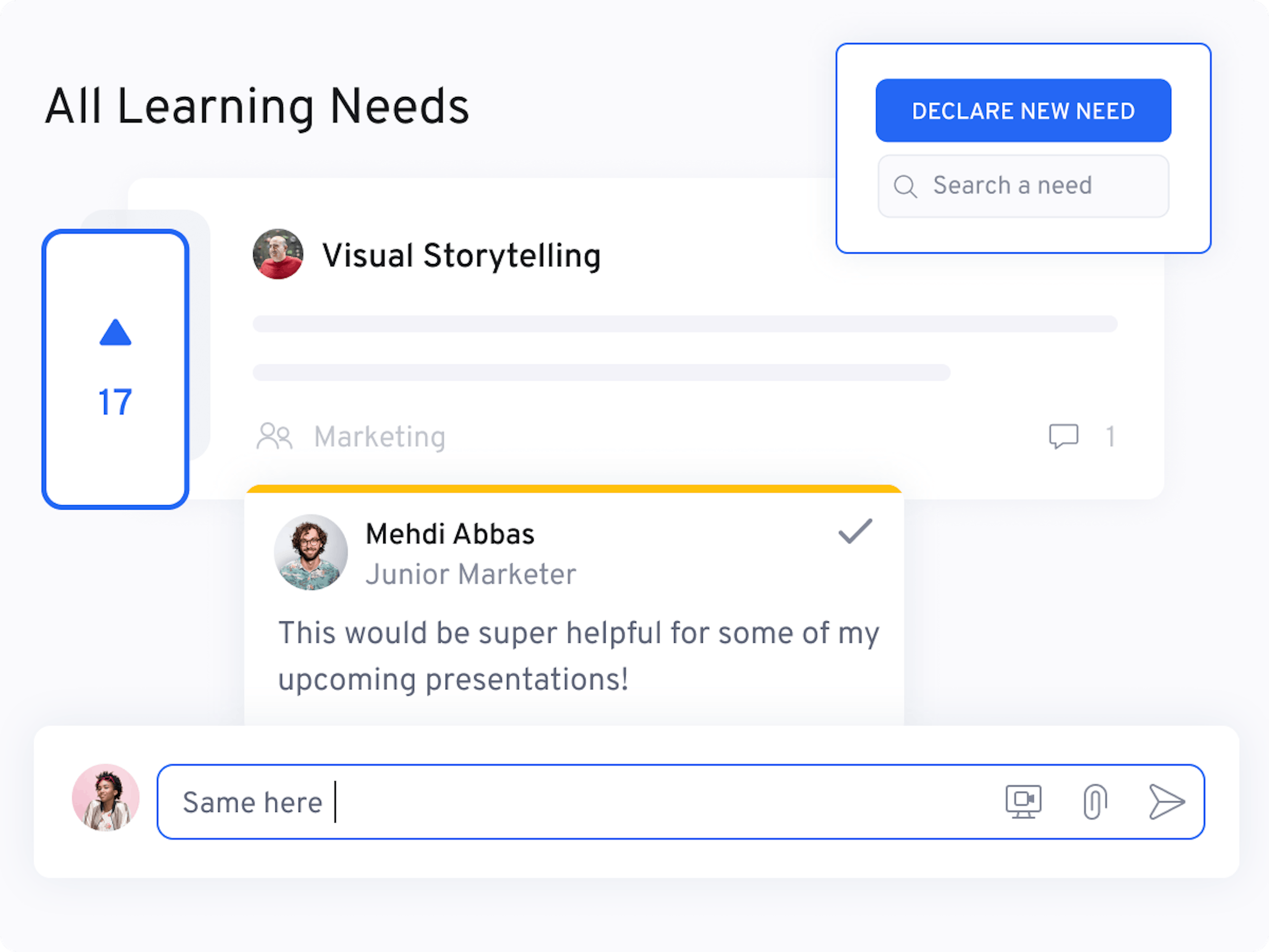 360Learning users are encouraged to declare their learning needs